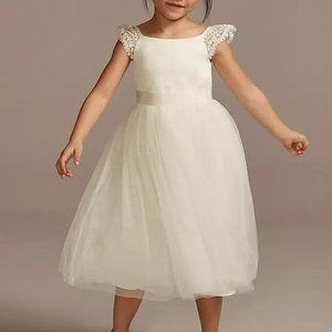 Crochet Cap Sleeve Ruffle Flower Girl Dress